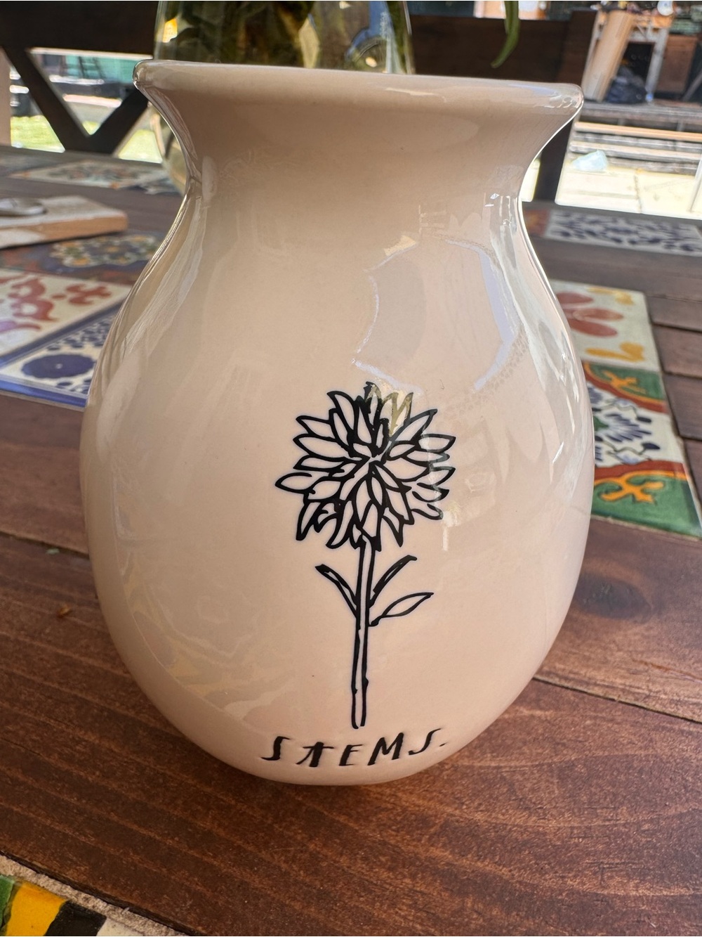 RAE DUNN COLLECTIBLE Ceramic Vase with Black Floral Stems Design